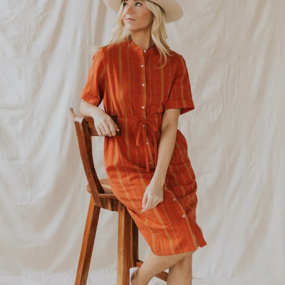 Roolee Scarlet Tie Waist Dress Orange Plaid Medium NWT - Picture 2 of 11